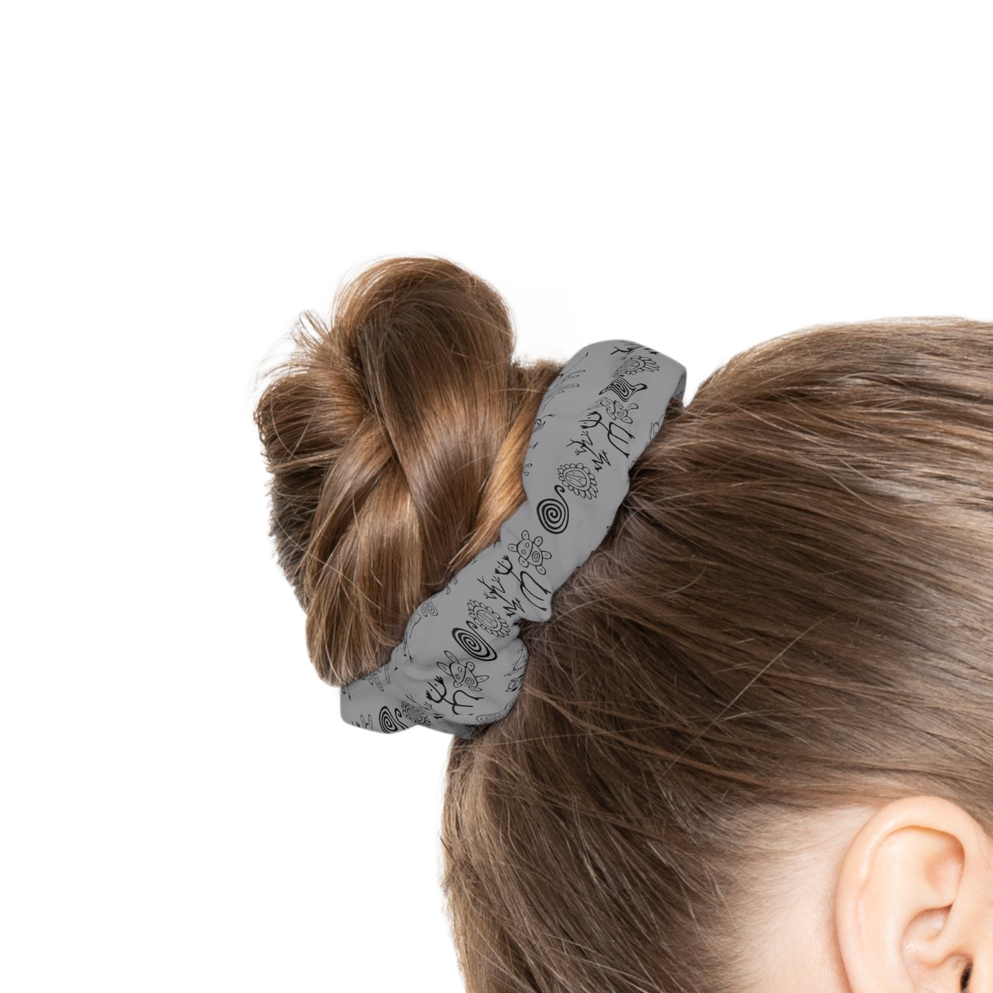 Taino Symbols Gray Bg, Scrunchie