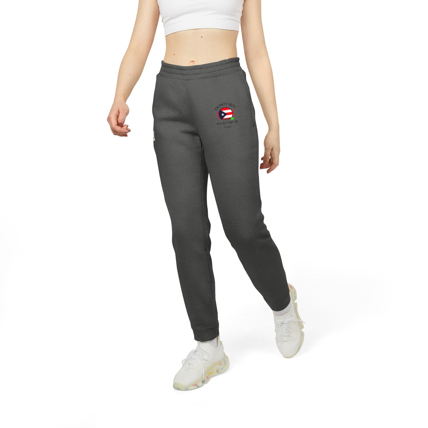 I'M NOT LATE I'M ON PUERTO RICAN TIME, Cozy Unisex Fleece Joggers - Ideal for Athleisure, Workout, Loungewear, Travel, Gifts for Him/Her