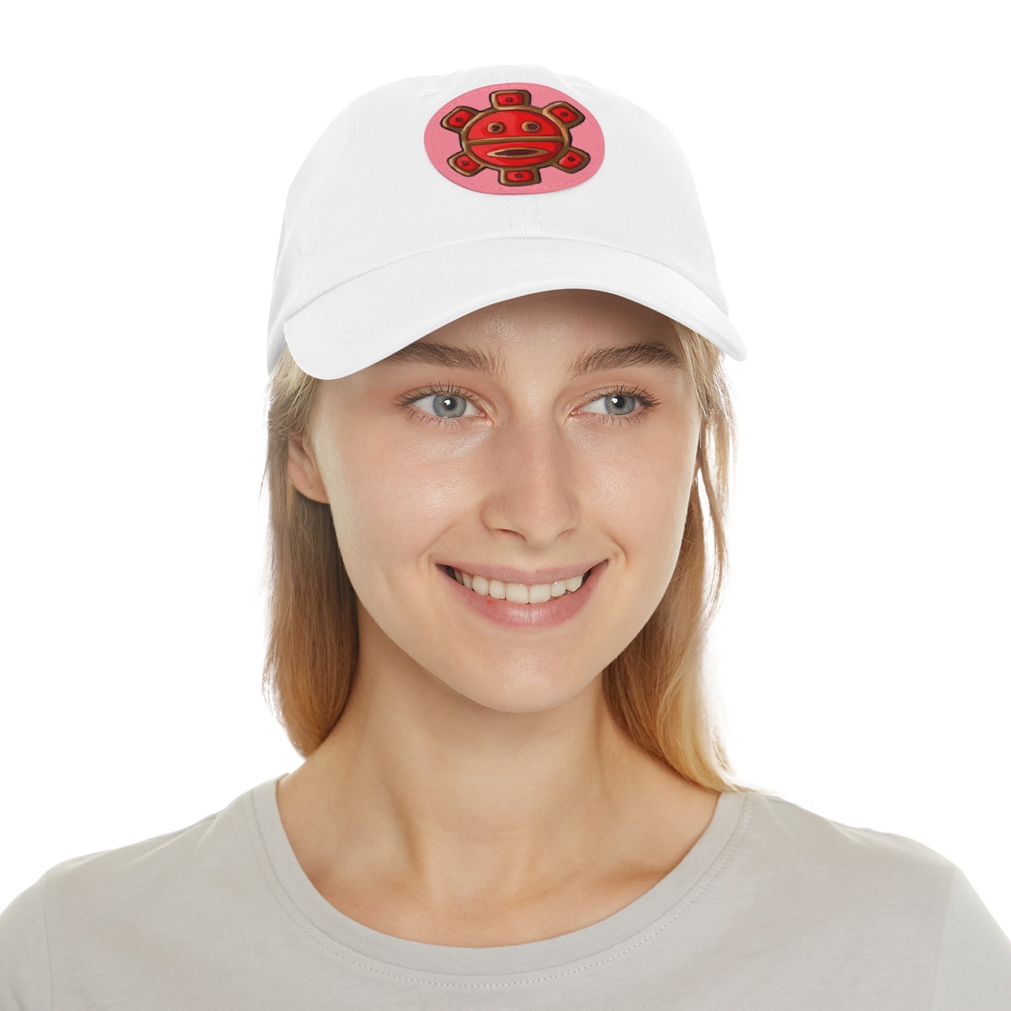Red Taino Sun, Hat with Leather Patch (Round)