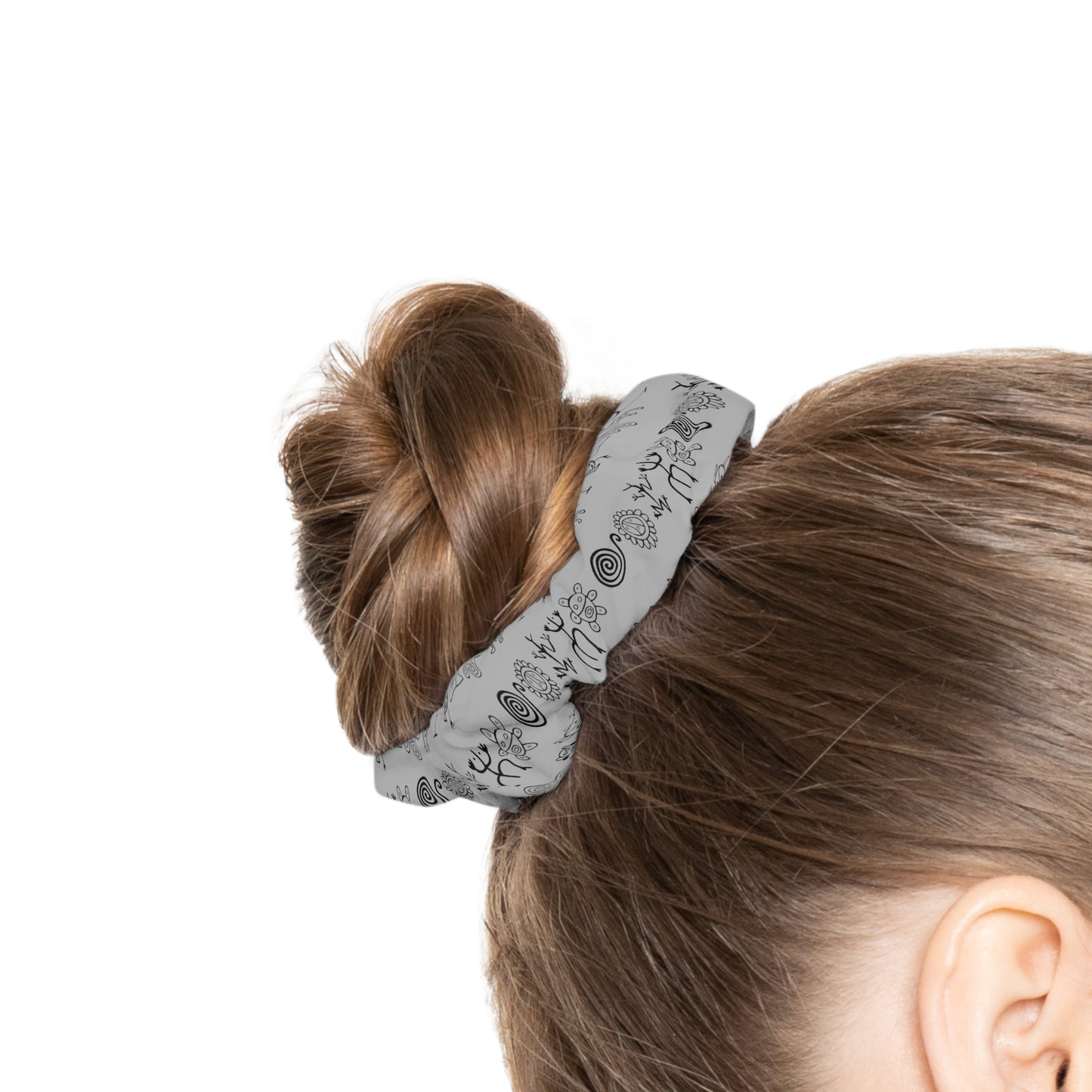 Taino Symbols Light Gray Bg, Scrunchie