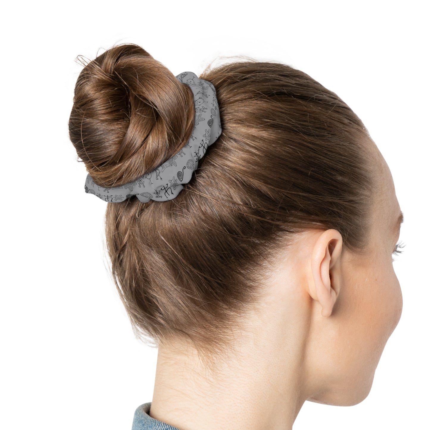 Taino Symbols Gray Bg, Scrunchie
