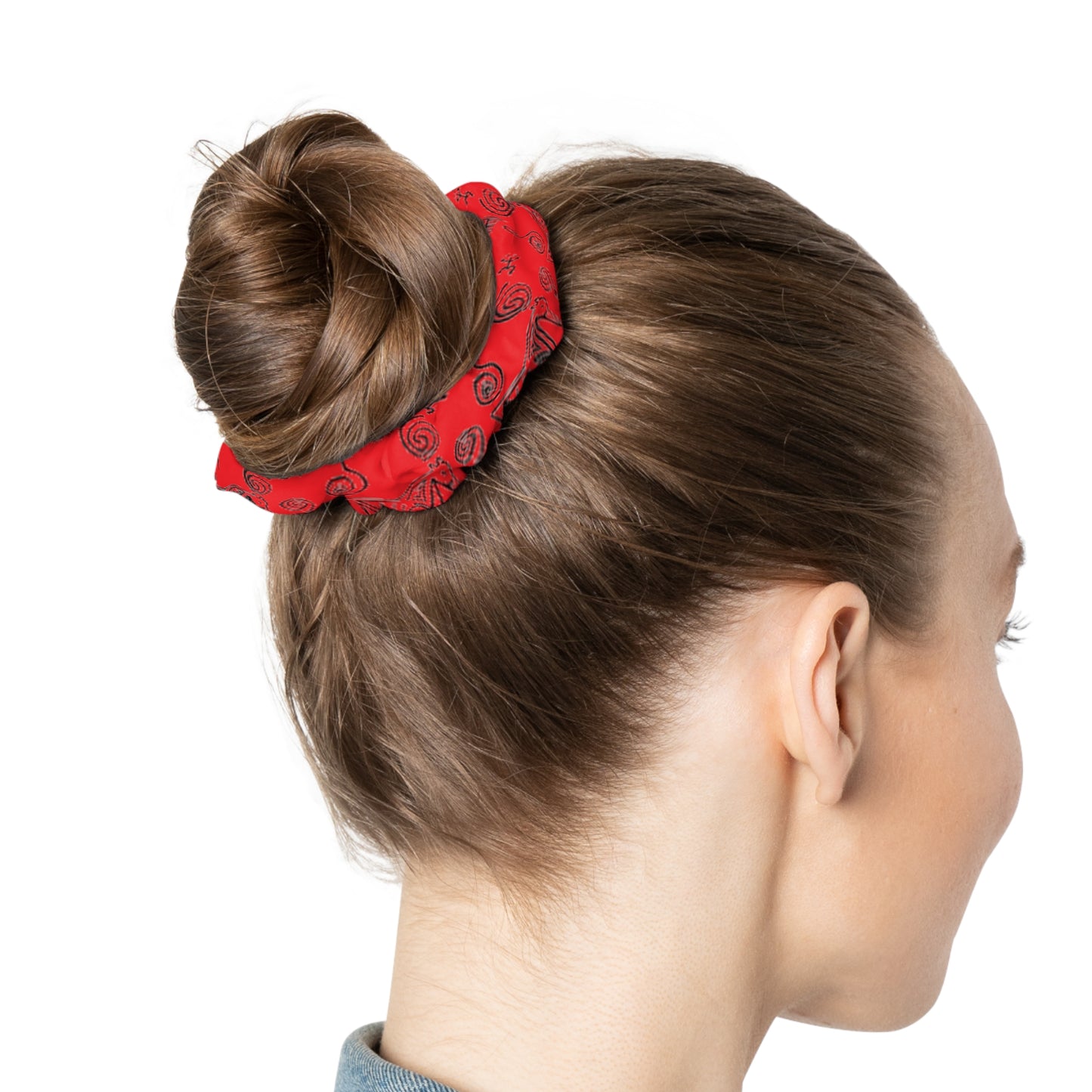 Taino Symbols 2 Red Bg, Scrunchie