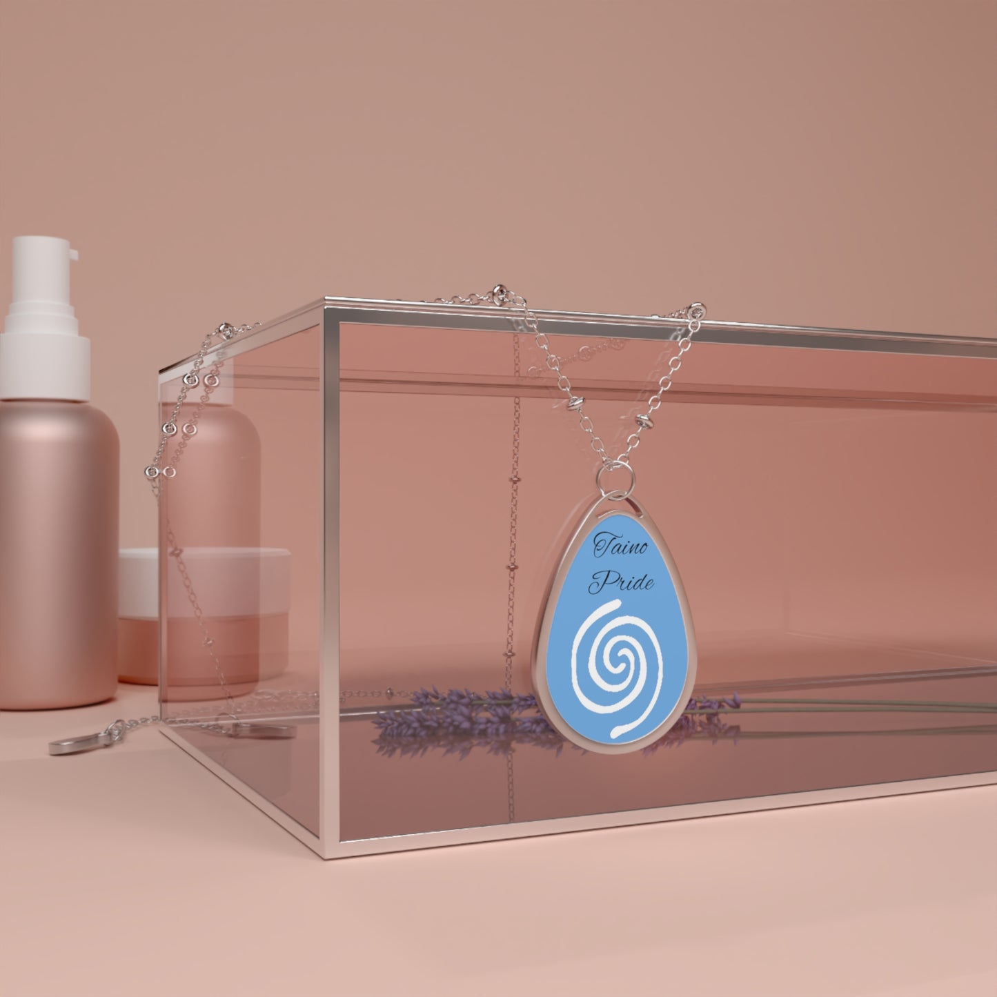 Taino Water symbol in white, Oval Necklace