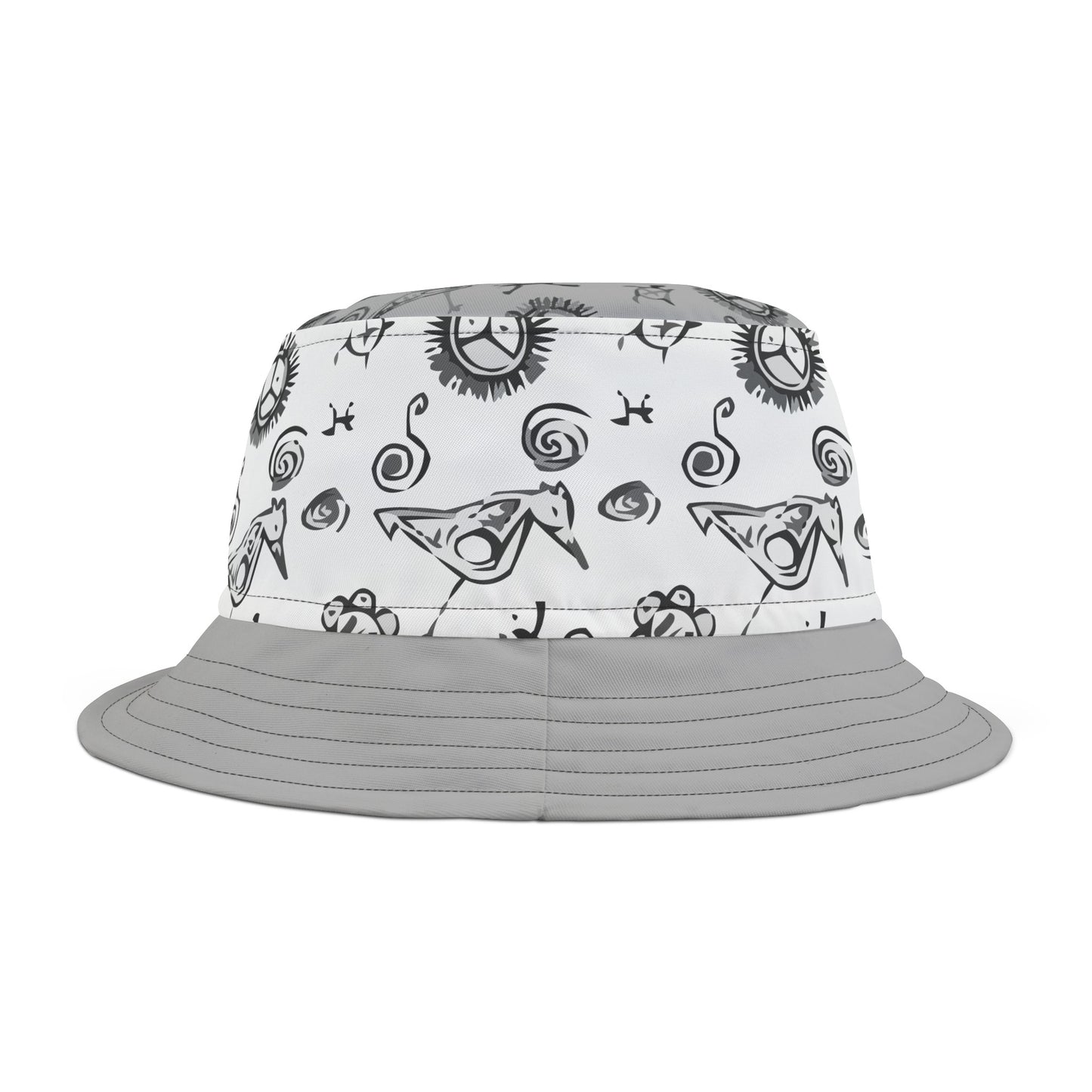 Gray and White Taino Symbols, Bucket Hat (AOP)