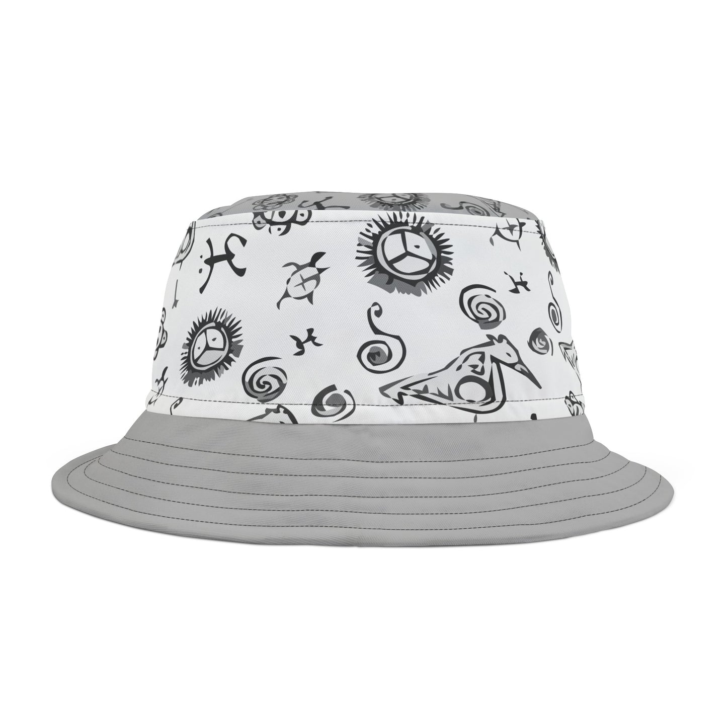Gray and White Taino Symbols, Bucket Hat (AOP)