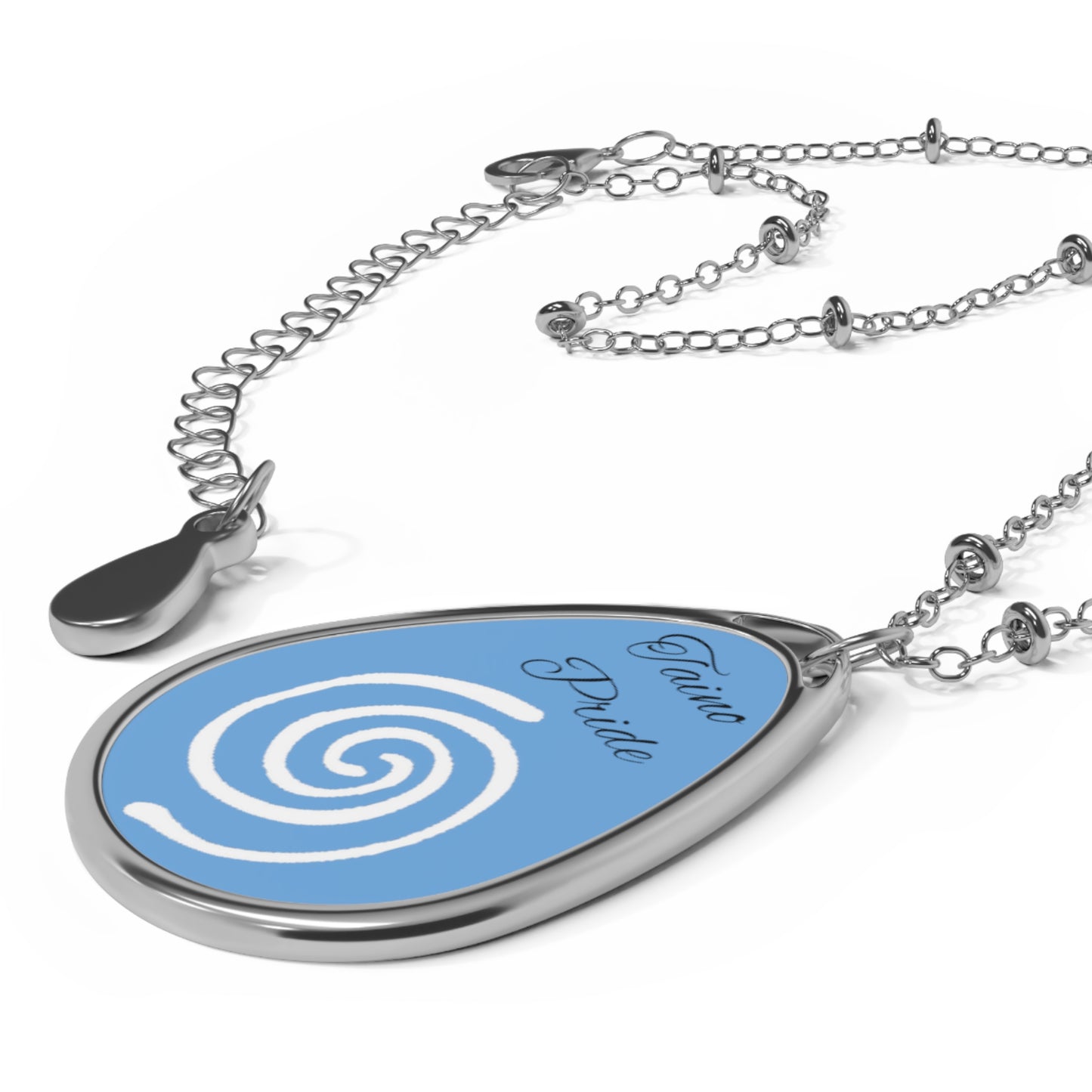 Taino Water symbol in white, Oval Necklace