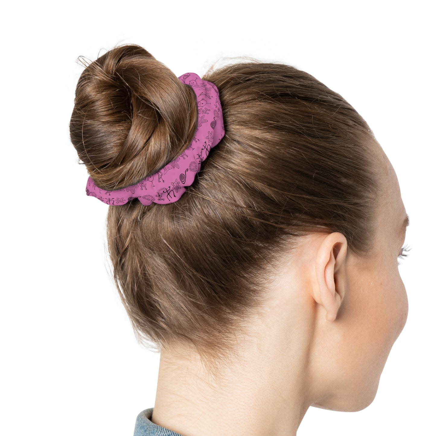 Taino Symbols Light Pink Bg, Scrunchie