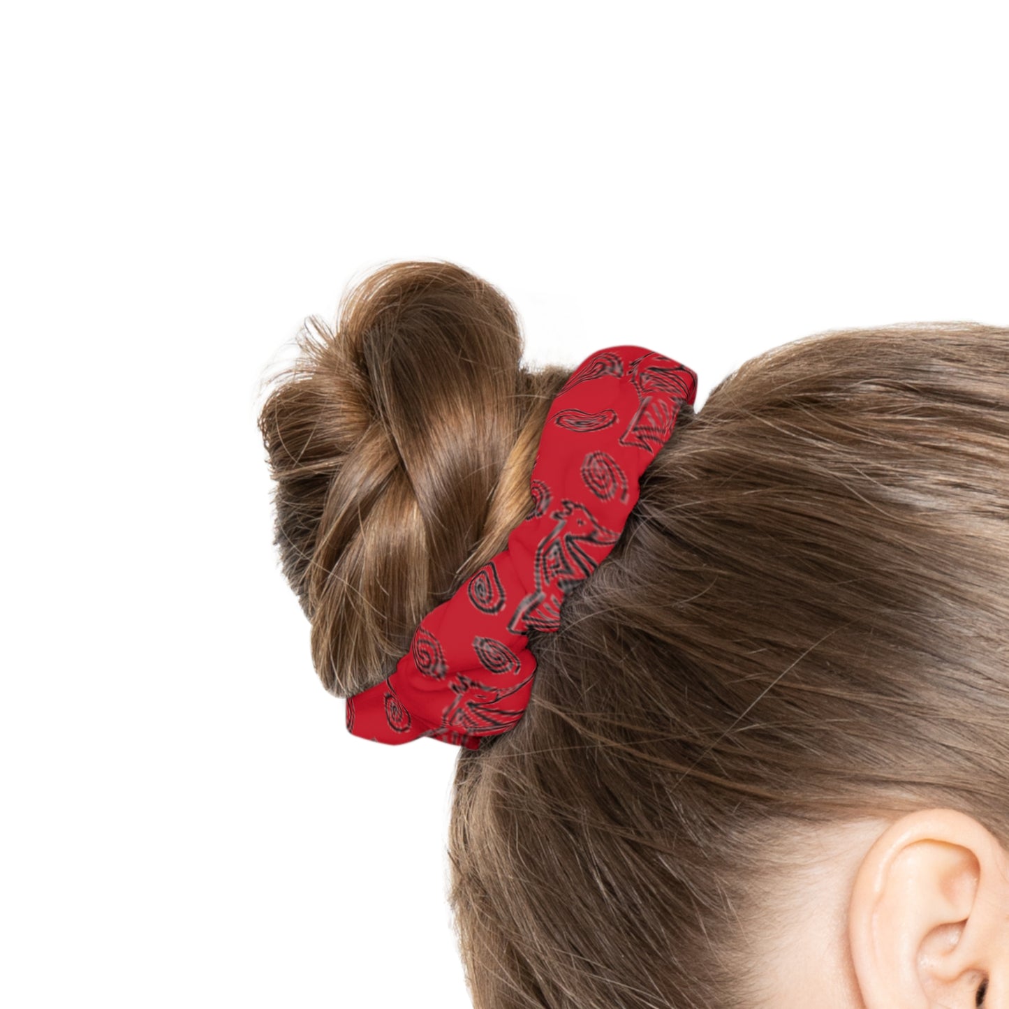 Taino Symbols 2 Dark Red Bg, Scrunchie