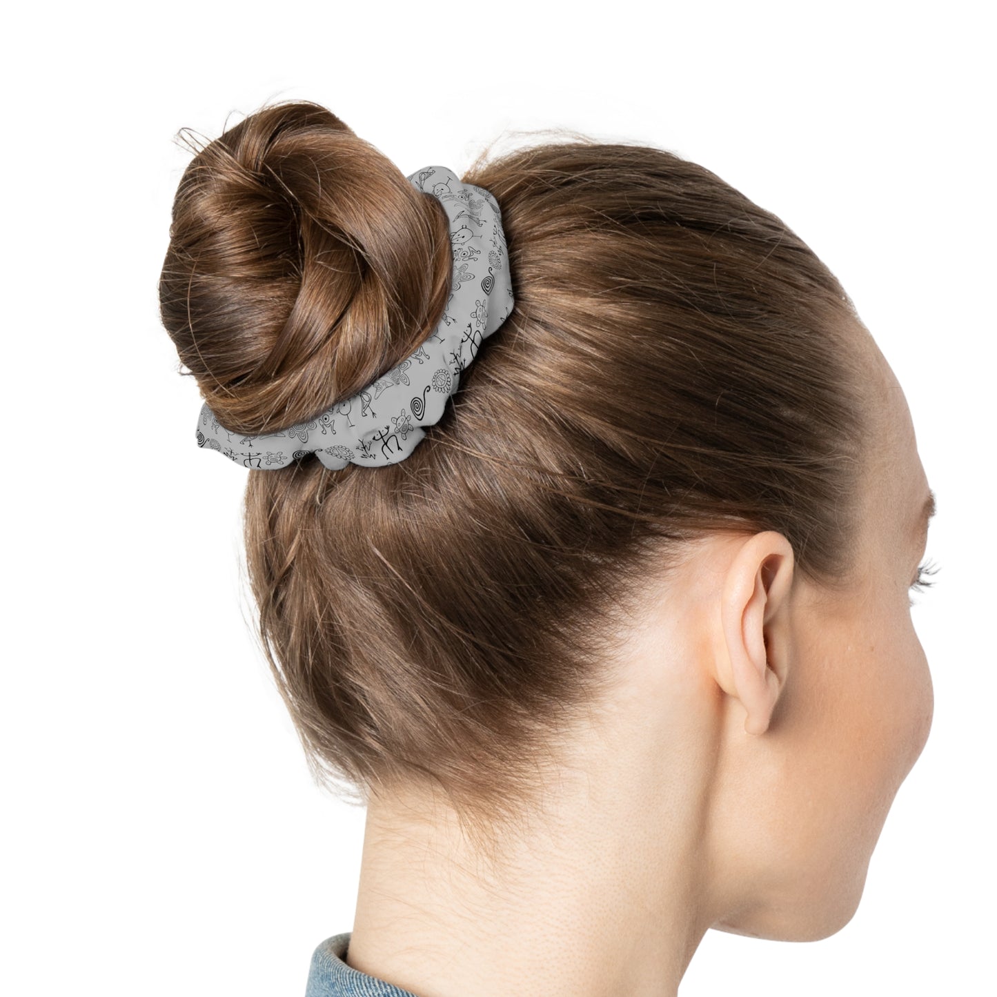Taino Symbols Light Gray Bg, Scrunchie