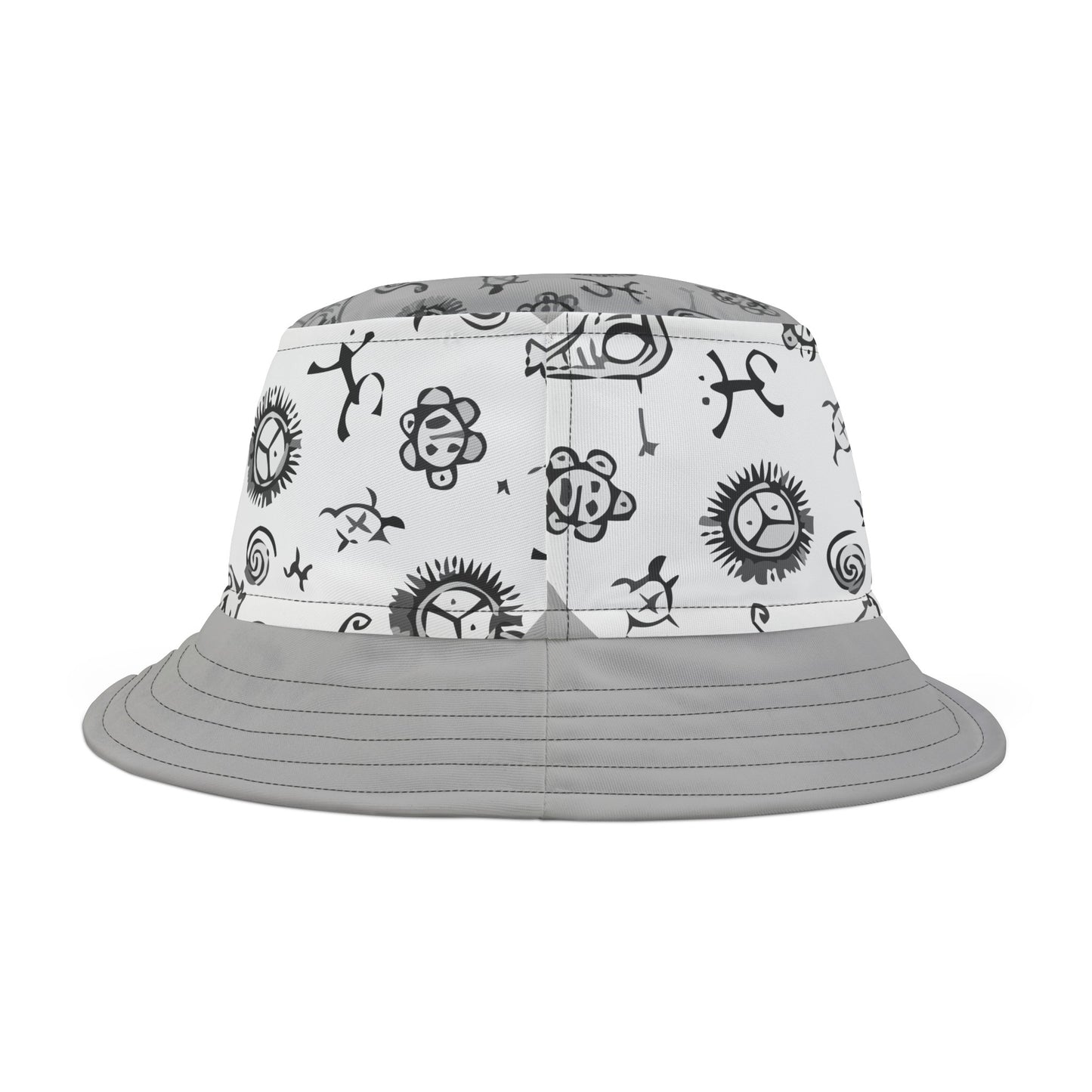 Gray and White Taino Symbols, Bucket Hat (AOP)