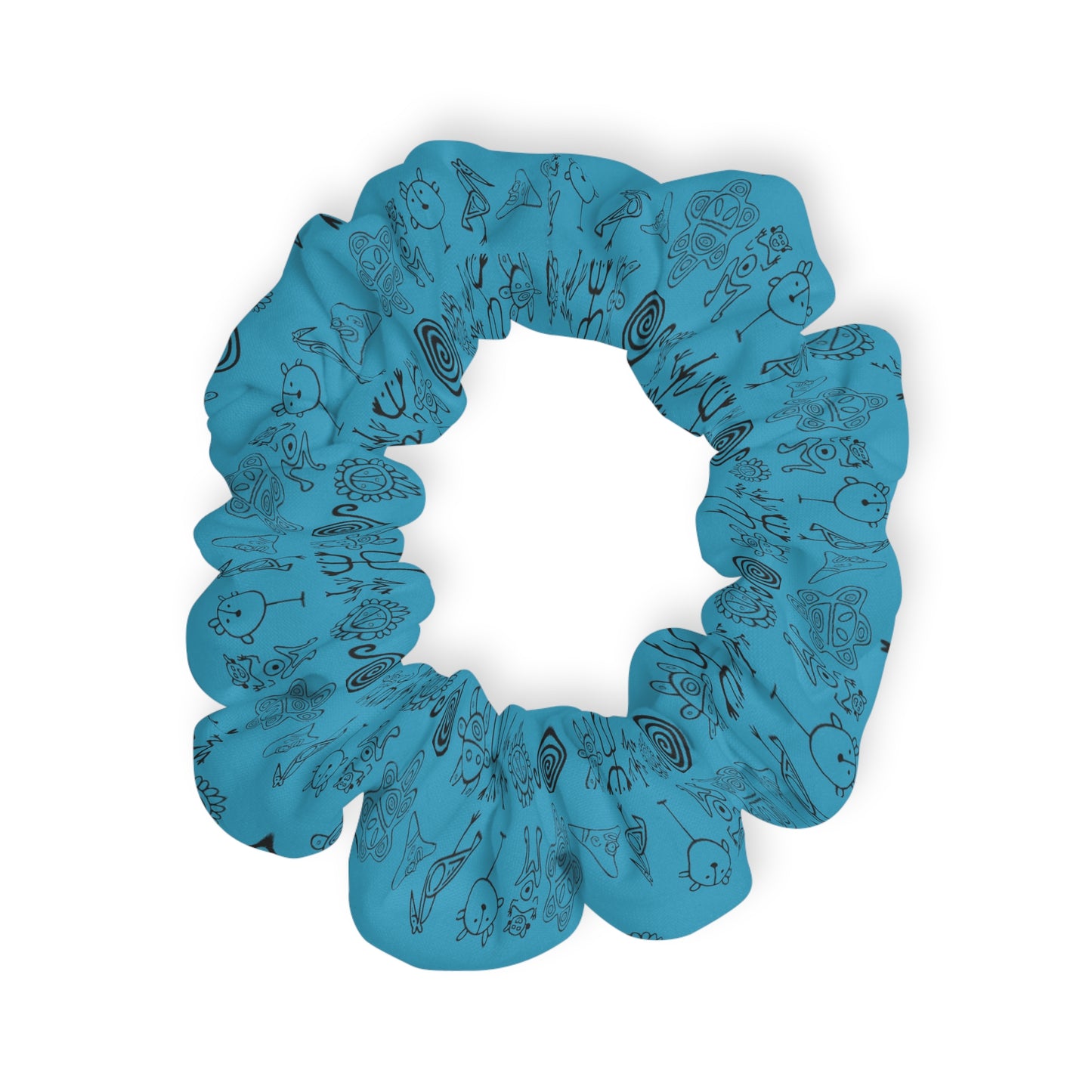 Taino Symbols Turquoise Bg, Scrunchie