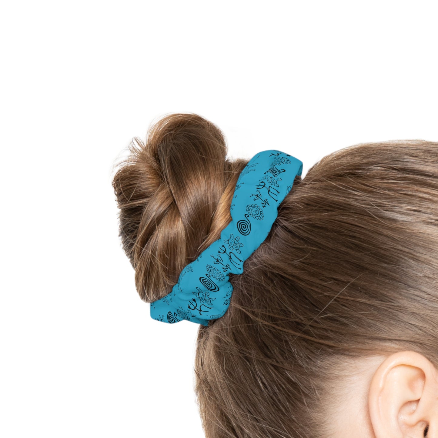 Taino Symbols Turquoise Bg, Scrunchie