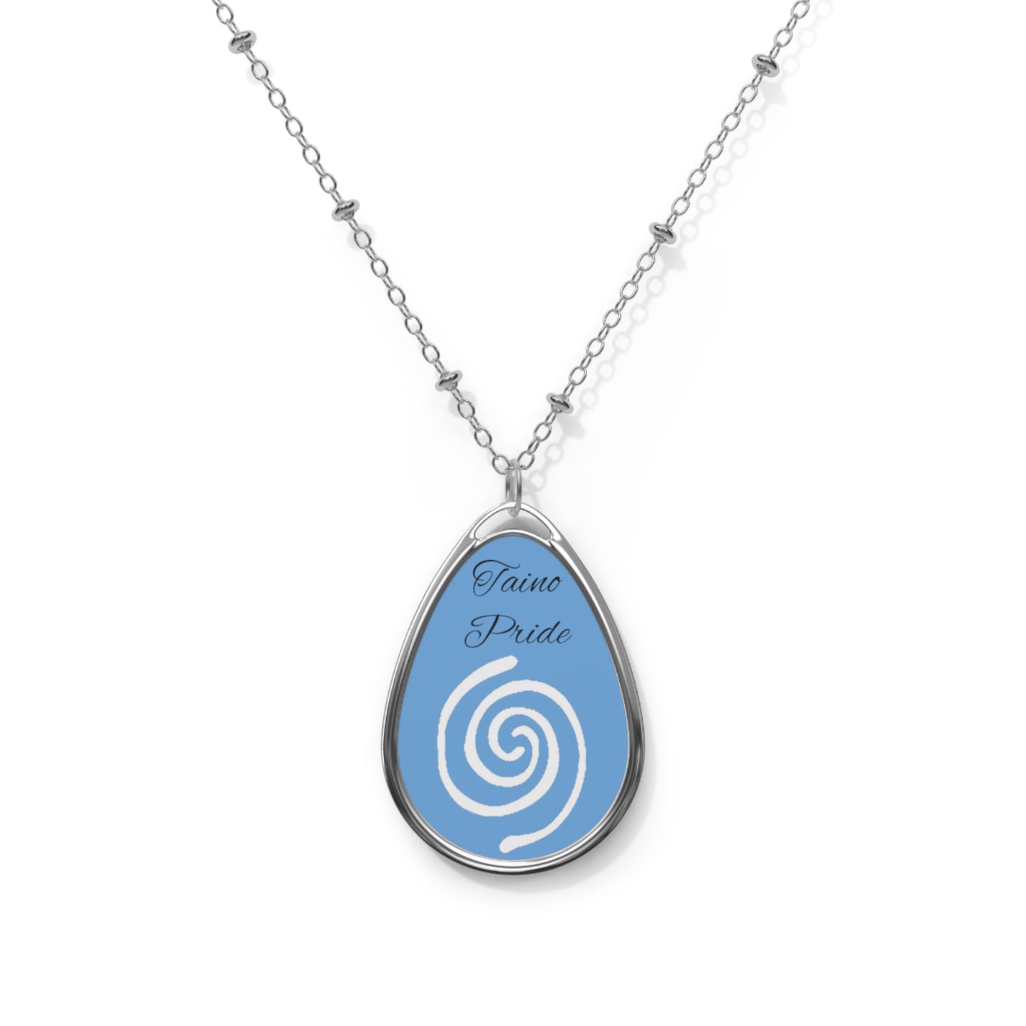 Taino Water symbol in white, Oval Necklace
