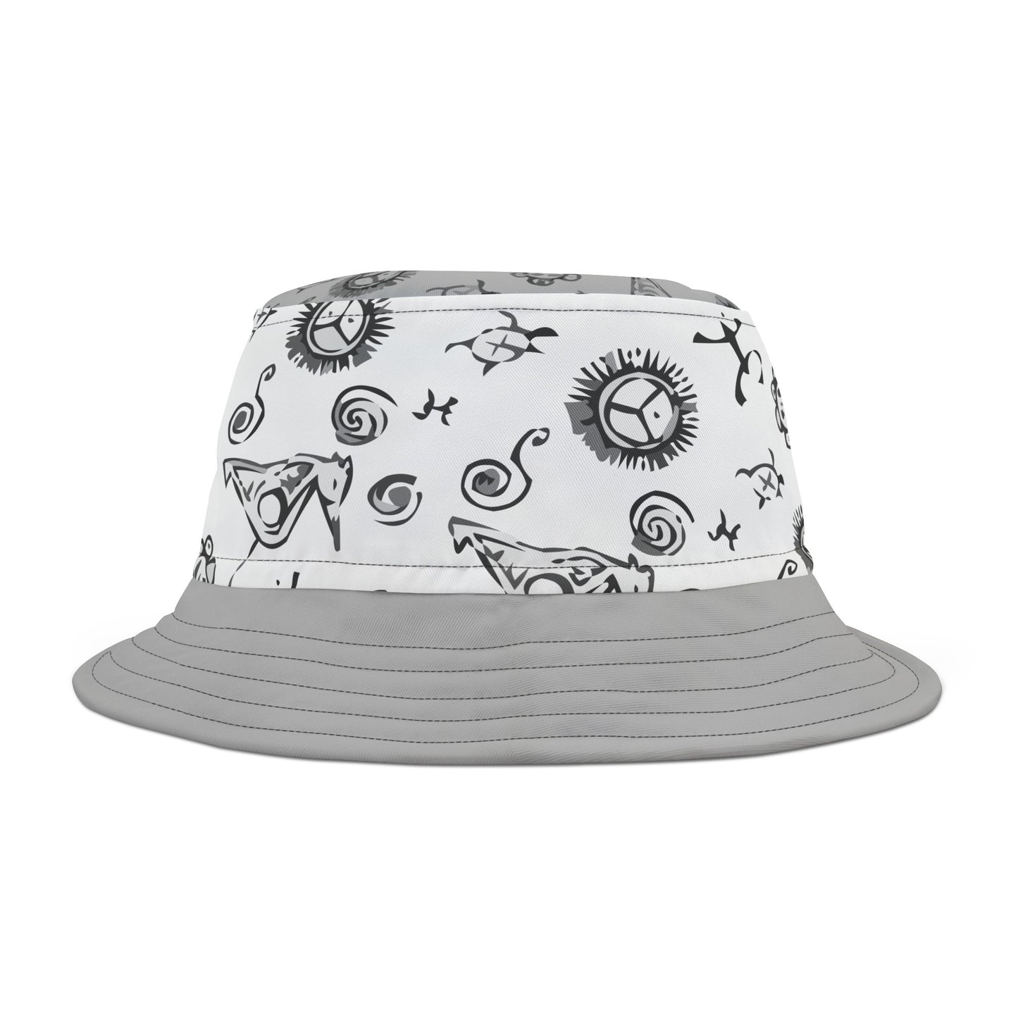 Gray and White Taino Symbols, Bucket Hat (AOP)