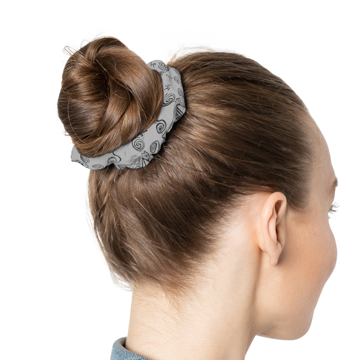 Taino Symbols 2 Light Gray Bg, Scrunchie