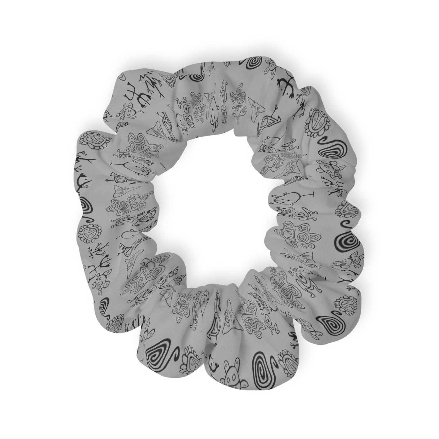 Taino Symbols Light Gray Bg, Scrunchie