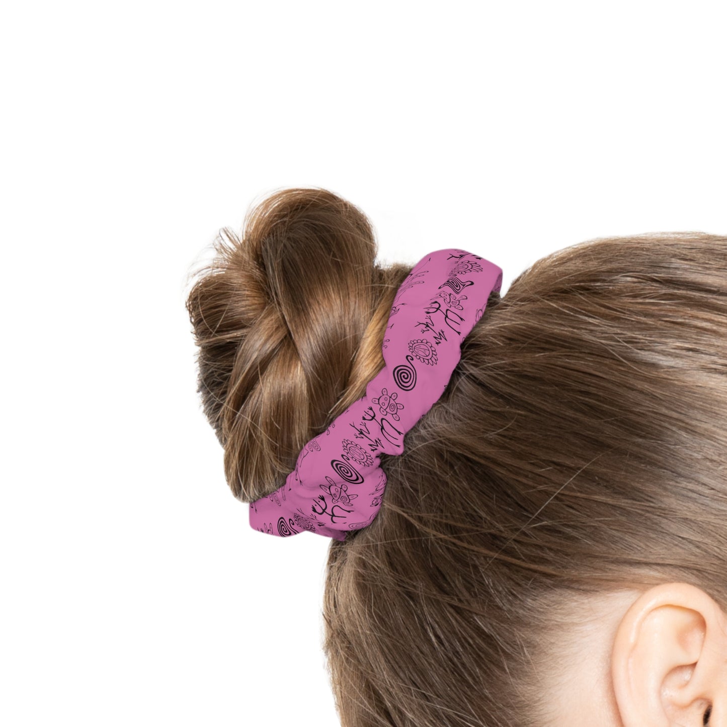 Taino Symbols Light Pink Bg, Scrunchie