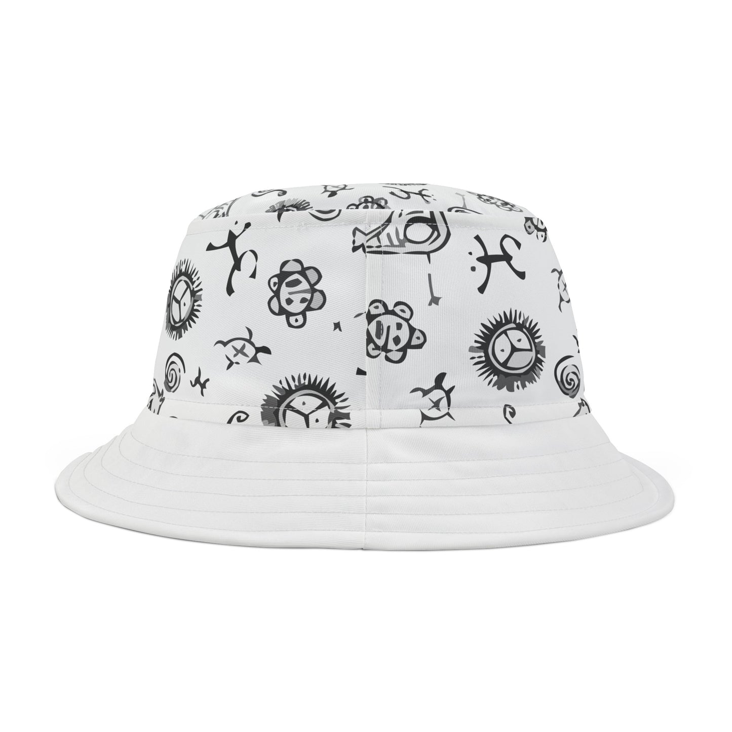 Gray and White Taino Symbols, Bucket Hat (AOP)
