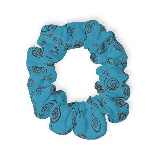 Taino Symbols 2 Turquoise Bg, Scrunchie