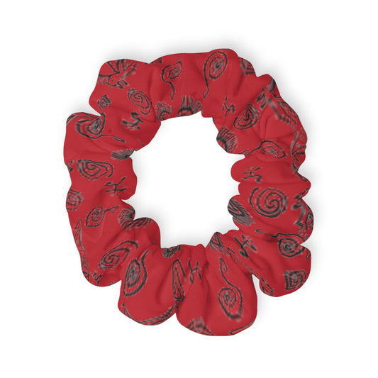 Taino Symbols 2 Dark Red Bg, Scrunchie