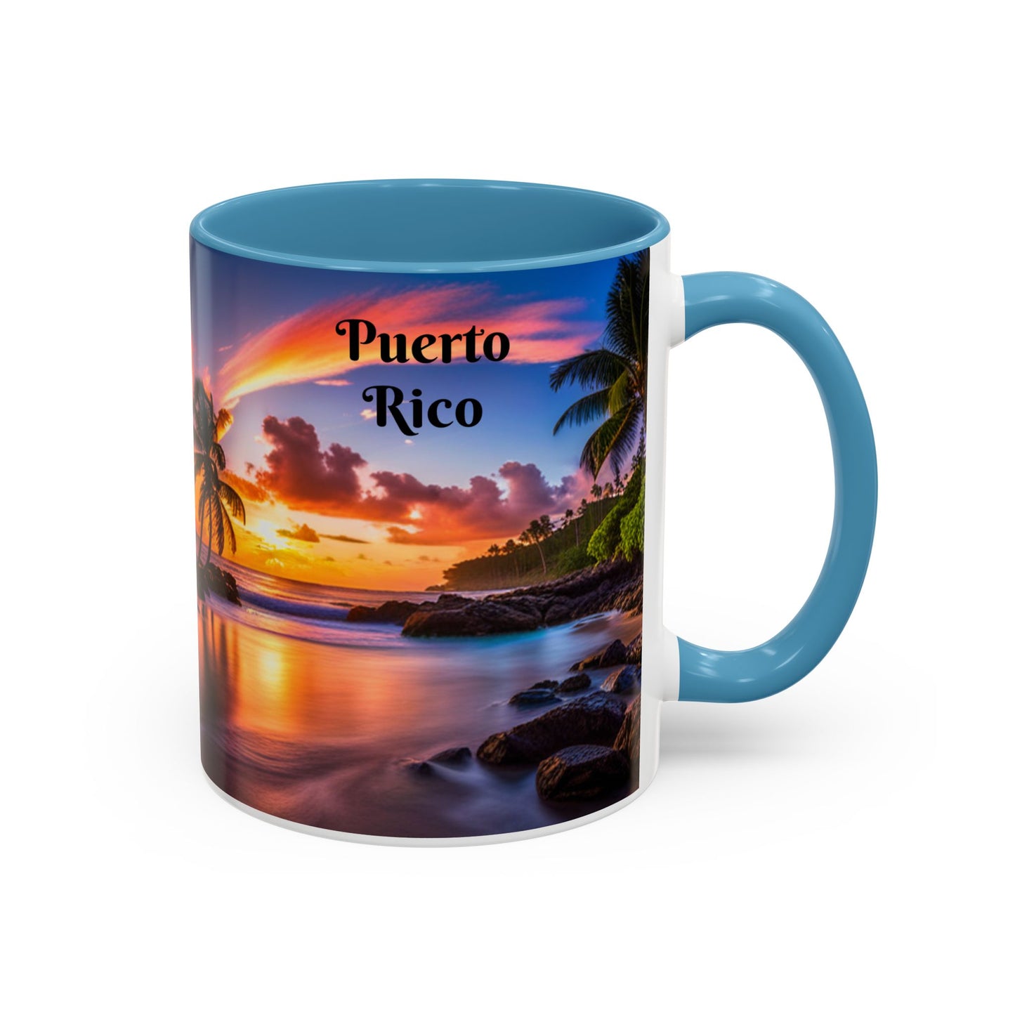 Beach and Palm Trees Scene, Colorful Accent Mugs, 11oz