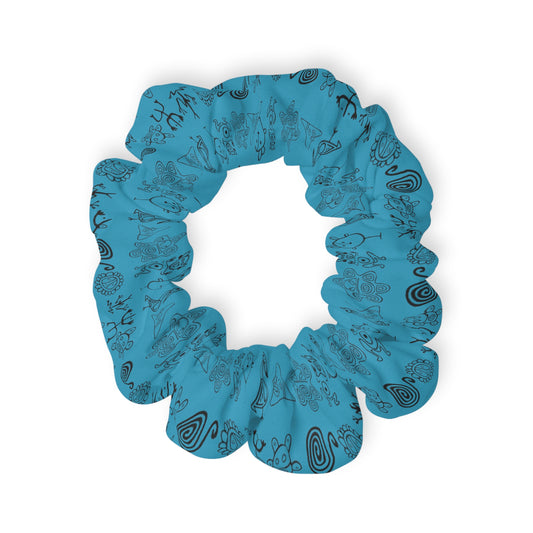 Taino Symbols Turquoise Bg, Scrunchie