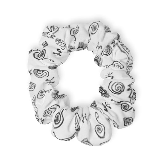 Taino Symbols 2 White Bg, Scrunchie