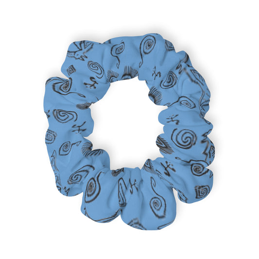 Taino Symbols 2 Light Blue Bg, Scrunchie