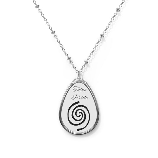 Taino Water symbol - black and white, Oval Necklace