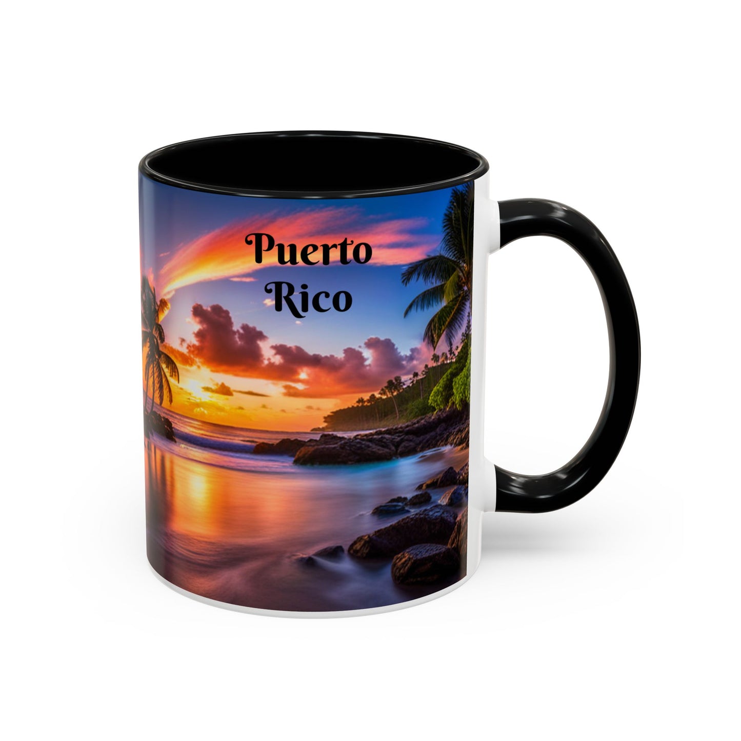 Beach and Palm Trees Scene, Colorful Accent Mugs, 11oz