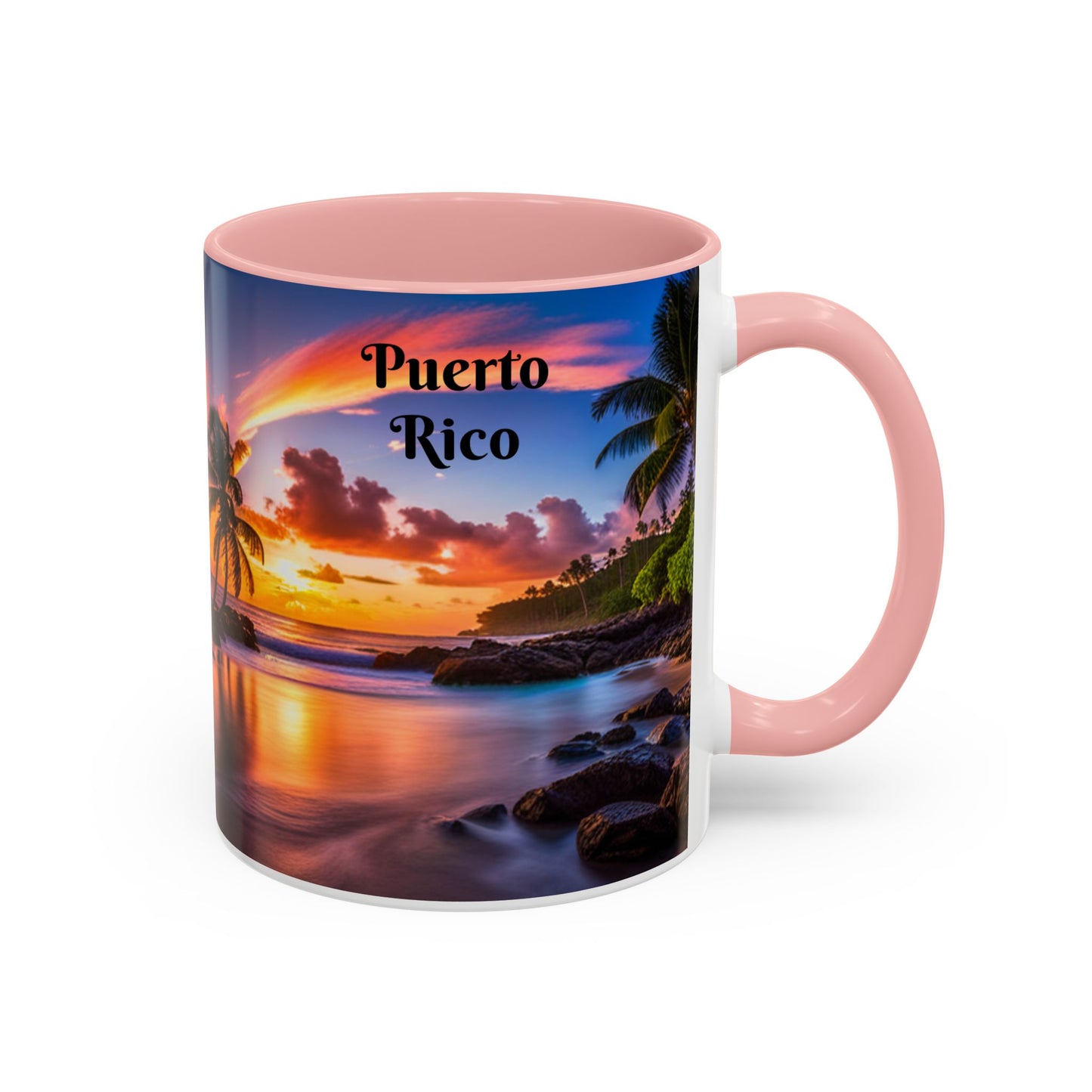 Beach and Palm Trees Scene, Colorful Accent Mugs, 11oz