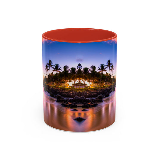 Beach view, Colorful Accent Mugs, 11oz