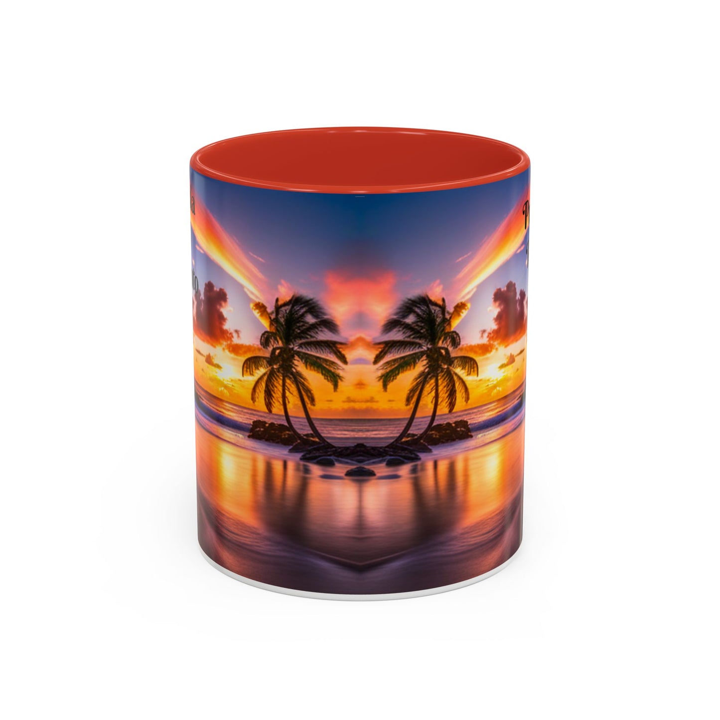 Beach and Palm Trees Scene, Colorful Accent Mugs, 11oz