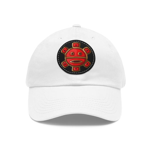 Red Taino Sun, Hat with Leather Patch (Round)