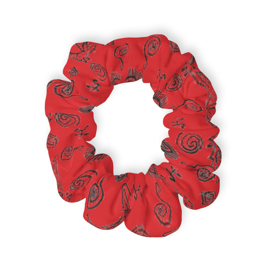 Taino Symbols 2 Red Bg, Scrunchie