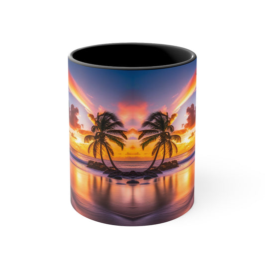 Beach and Palm Trees Scene, Colorful Accent Mugs, 11oz