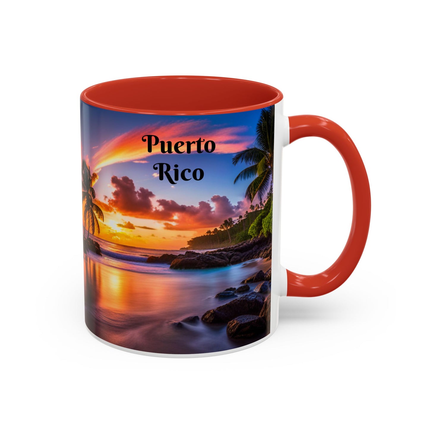 Beach and Palm Trees Scene, Colorful Accent Mugs, 11oz