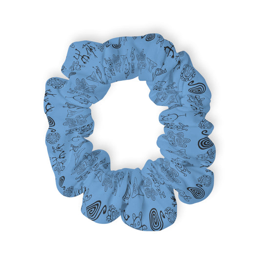 Taino Symbols Light Blue Bg, Scrunchie