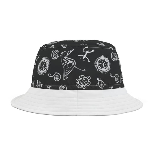 Black and White Taino Symbols, Bucket Hat (AOP)