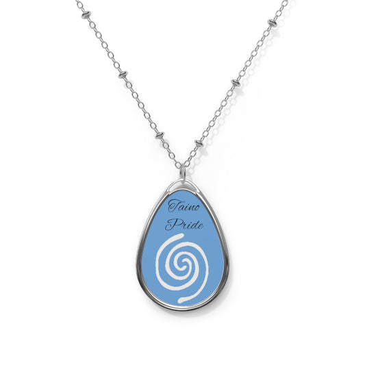 Taino Water symbol in white, Oval Necklace