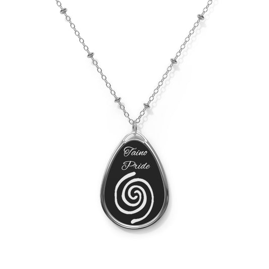Taino Water symbol in black, Oval Necklace