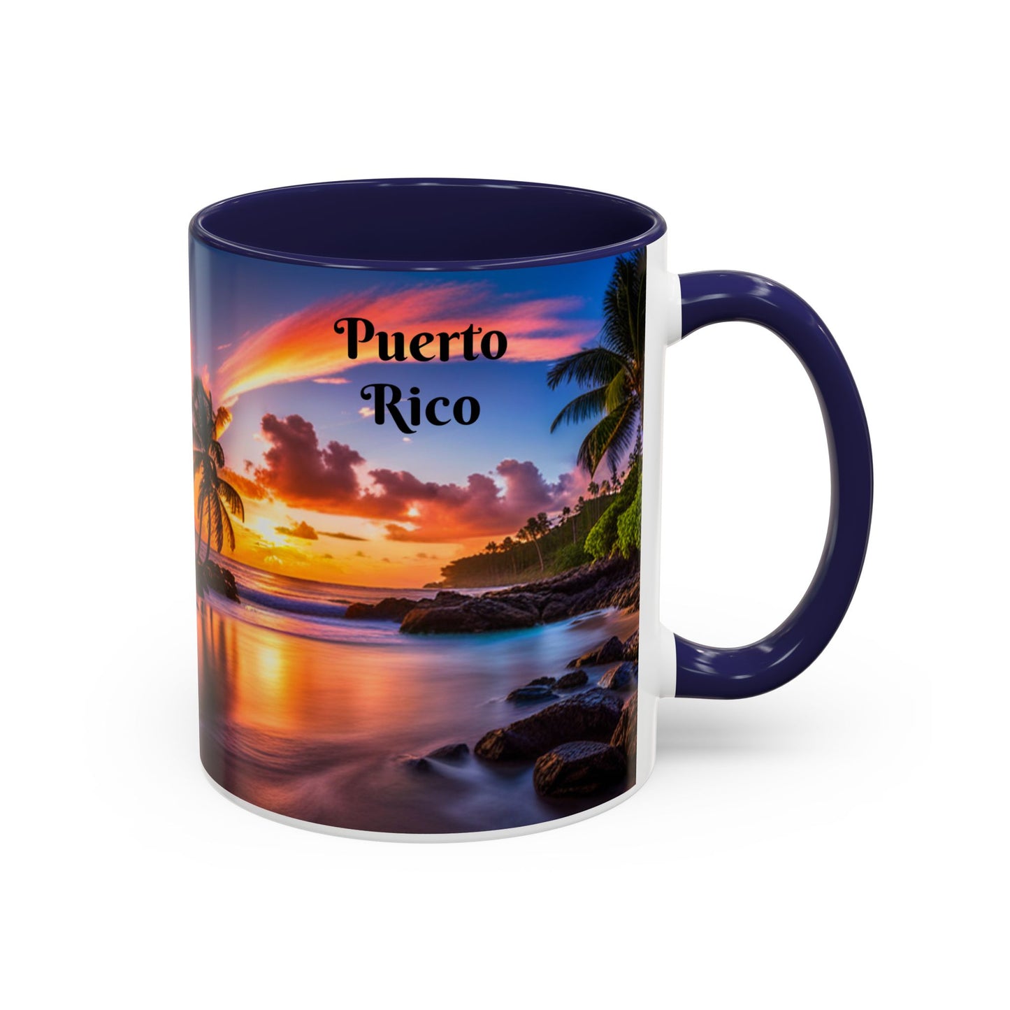 Beach and Palm Trees Scene, Colorful Accent Mugs, 11oz